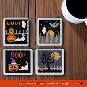 Peyote Stitch Beaded Coaster Pattern by Bead with Bugs, HALLOWEEN SERIES