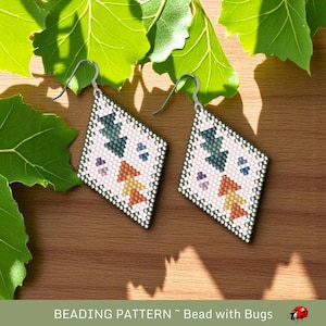 Brick Stitch Beaded Earrings Pattern by Bead with Bugs, Autumn Winds, Diamond shaped earrings with fall colours, pdf