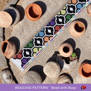 Peyote Stitch Beaded Bracelet Pattern by Bead with Bugs, Bright Stained Glass