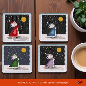 Peyote Stitch Beaded Coaster Pattern SANTA in the STARS