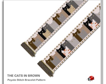 THE CATS: A Peyote Stitch Beaded Bracelet Pattern by Bead with Bugs