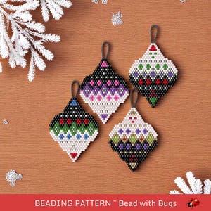 Beaded Brick Stitch Ornament Pattern by Bead with Bugs, Classic Christmas Ornaments 1, Geometric, Retro Design, PDF