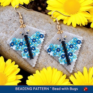 Peyote-steek, kralenpatroon vliegeroorbellen van kraal met insecten, vlinderblauw