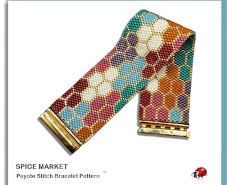 SPICE MARKET: A Peyote Stitch Beaded Bracelet Pattern by Bead with Bugs