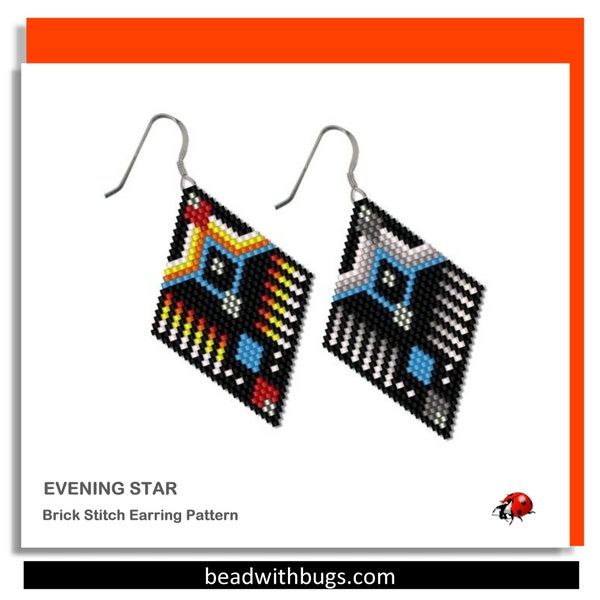 EVENING STAR:  Brick Stitch Beaded Earrings Pattern by Bead with Bugs
