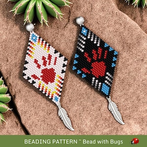 Brick Stitch Beaded Earrings Pattern by Bead with Bugs, Silenced, handprint native style earring design, red hand earrings, pdf
