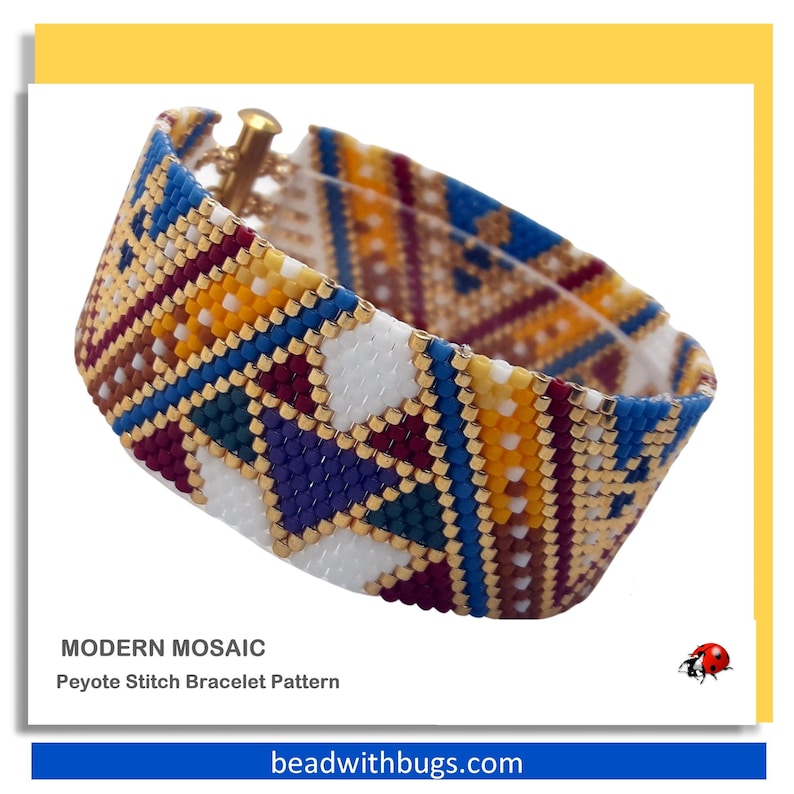 MODERN MOSAIC: A Peyote Stitch Beaded Bracelet Pattern by Bead with Bugs image 1
