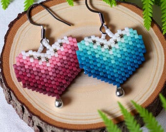 Brick Stitch Heart Earrings Pattern: Ombre Beaded Design (PDF)