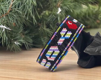 Beaded Bracelet Pattern, Peyote Stitch Jewelry (PDF), I LOVE YOU