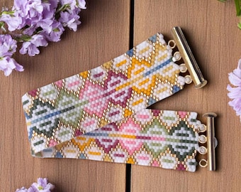 Peyote Stitch Beaded Bracelet Pattern, Colorful Miyuki Delica (PDF)