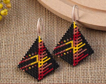 Peyote Stitch, Kite Earring Beading Pattern ETERNAL FLAME, PDF