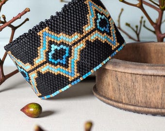 Peyote Stitch WIDE Beaded Bracelet Pattern by Bead with Bugs, Drama Queen, PDF