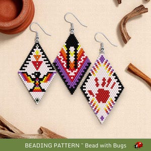 Brick Stitch Beaded Earrings Pattern by Bead with Bugs, First Nations Series, Native design, Indigenous styled