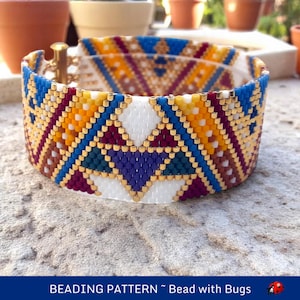 Peyote Stitch Beaded Bracelet Pattern by Bead with Bugs, Modern Mosaic, bold geometric design awash with bold, complimentary colour, PDF