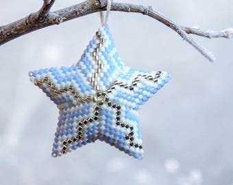 3D Peyote Mini Star Bead Pattern , WINTER ICE STAR, Charming Decor for Home & Holidays
