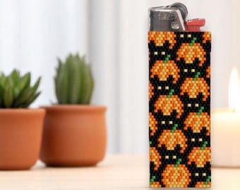 Peyote Stitch Beaded Lighter Cover HALLOWEEN CATS by Bead with Bugs