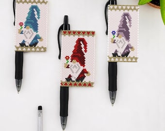 Peyote Stitch Beaded Pen Wrap by Bead with Bugs, FLOWER GNOME, Beaded Pen Wrap Cover for Pilot G2 Pen