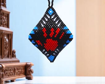 Peyote Stitch POD Pattern: Indigenous Styling with Red Hand Motif