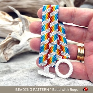 Peyote Stitch Beaded Bracelet Pattern by Bead with Bugs, The Days End, bold chunks of colour accented with silver, PDF