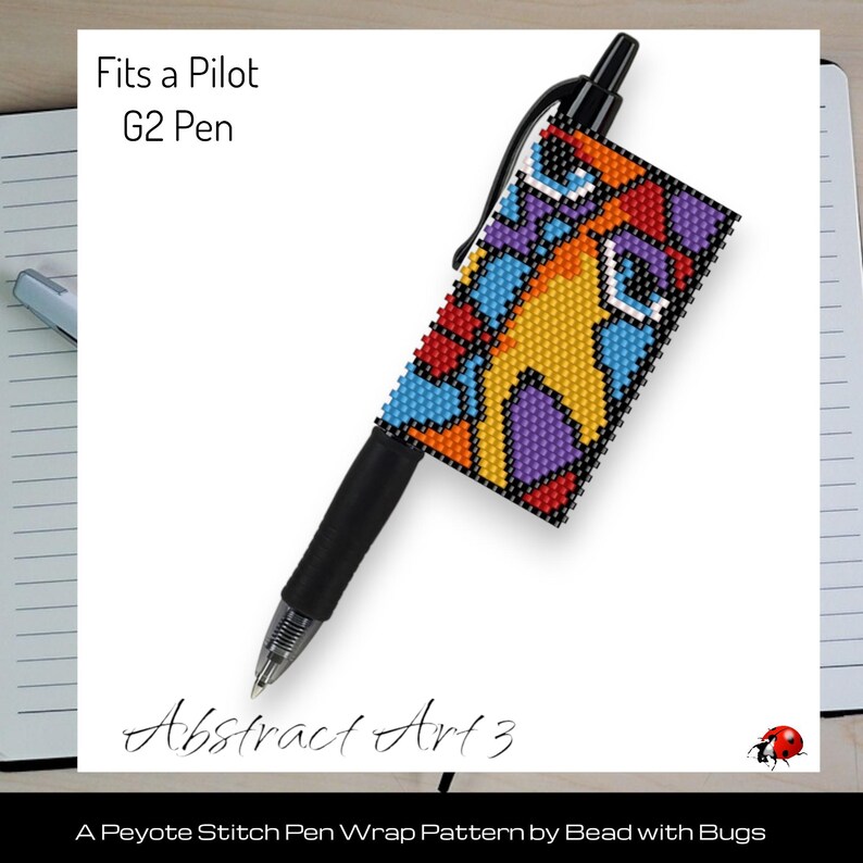 Peyote Stitch Beaded Pen Wrap, Abstrakt Konstmönster (Pilot G2) bild 2