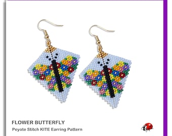 FLOWER BUTTERFLY: Peyote Stitch Earring Pattern by Bead with Bugs