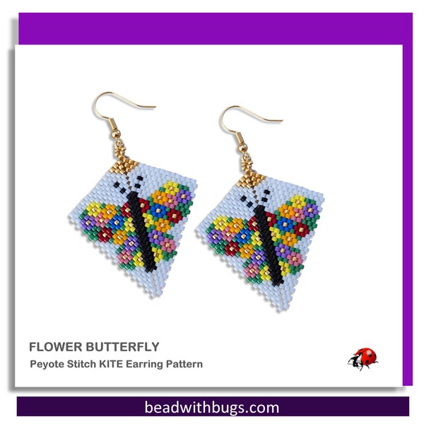 FLOWER BUTTERFLY: Peyote Stitch Earring Pattern by Bead with Bugs