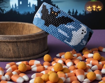 Peyote Stitch Beaded Bracelet Pattern, Spooky Season (PDF)