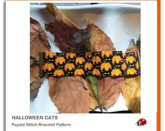 HALLOWEEN CATS: A Peyote Stitch Beaded Bracelet Pattern by Bead with Bugs