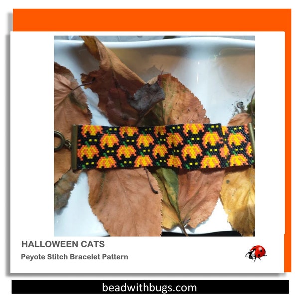 HALLOWEEN CATS: A Peyote Stitch Beaded Bracelet Pattern by Bead with Bugs