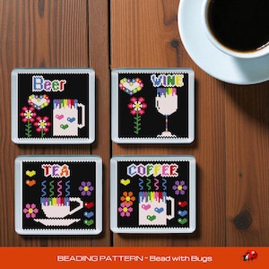 Peyote Stitch Beaded Coaster Pattern by Bead with Bugs, BEVERAGES SET