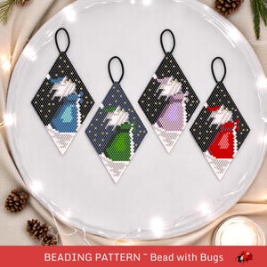 Beaded Brick Stitch Ornament Pattern by Bead with Bugs, Santa in the Stars, very popular flat beaded ornament patterns, PDF