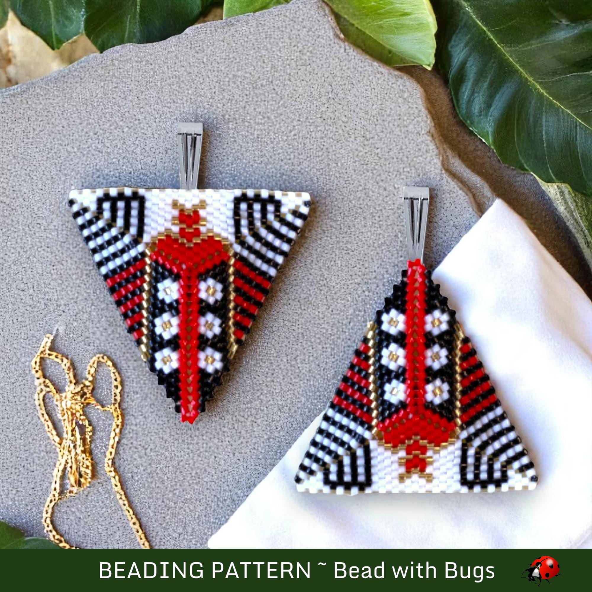 3D Peyote Perlenanhänger Schnittmuster von Bead Bead mit Käfern, rot und schwarz, PDF