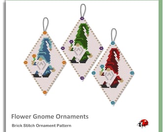 GNOMES:  Beaded Brick Stitch Ornament Pattern by Bead with Bugs