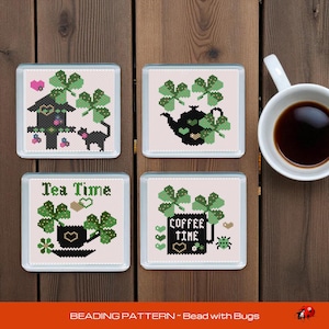 Peyote Stitch Perlenuntersetzer Muster von Bead with Bugs, SHAMROCK SERIE