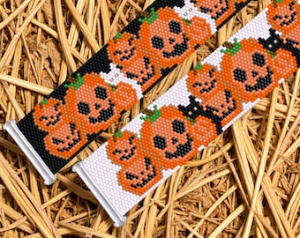 Peyote Stitch Bracelet Pattern, Jack O'Lanterns and Cats (PDF)