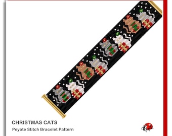 CHRISTMAS CATS: A Peyote Stitch Beaded Bracelet Pattern by Bead with Bugs