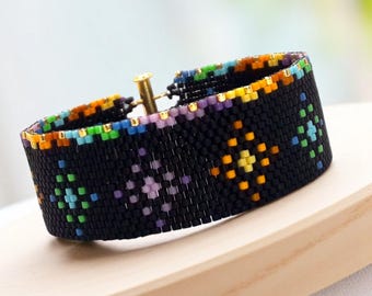 Peyote Stitch Beaded Bracelet Pattern by Bead with Bugs, STARRY NIGHT