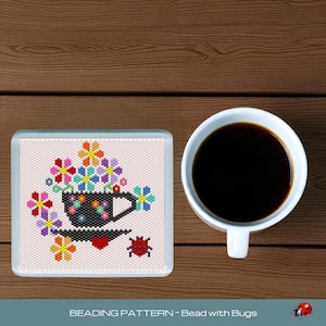 Peyote Stitch Perlenuntersetzer Muster von Bead mit Bugs, GARDEN TEA CUP