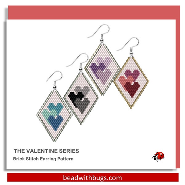 VALENTINE SERIES:  Brick Stitch Beaded Earrings Pattern by Bead with Bugs