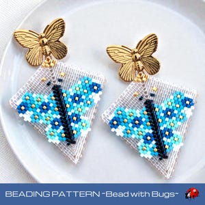 Peyote Stitch, Kite Earring Beading Pattern by Bead with Bugs, Butterfly Blue