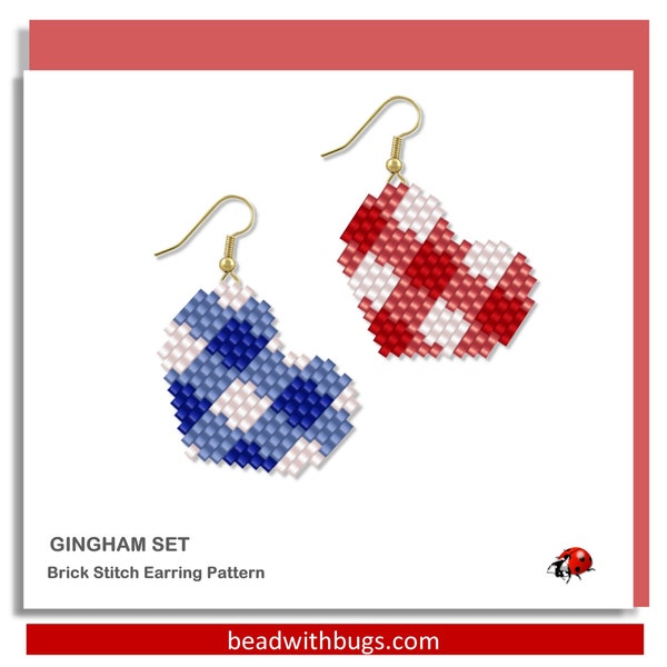 SWEET GINGHAM:  Brick Stitch Beaded Earrings Pattern by Bead with Bugs