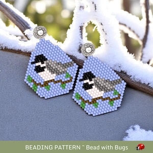 Brick Stitch Beaded Earrings Pattern by Bead with Bugs, Chickadees, Bird Earrings, PDF