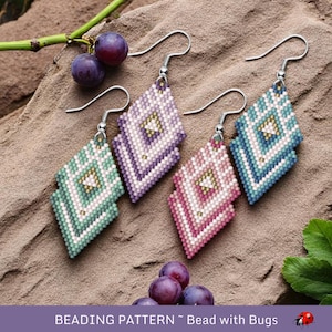 Brick Stitch Beaded Earrings Pattern by Bead with Bugs, The Cool Series, 4 different colours in Diamond shaped Earrings, PDF