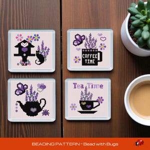 Peyote Stitch Beaded Coaster Pattern by Bead with Bugs, LAVENDER SERIES