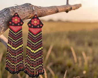 Brick Stitch Beaded Earrings Pattern, METIS ROSE Design (PDF Pattern)