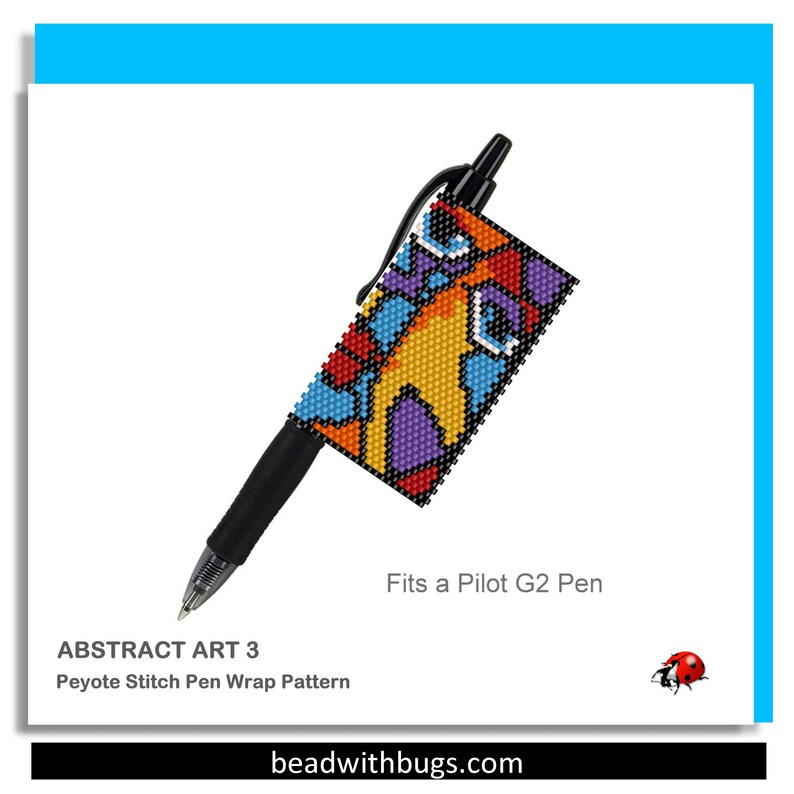 Peyote Stitch Beaded Pen Wrap, Abstrakt Konstmönster (Pilot G2) bild 3