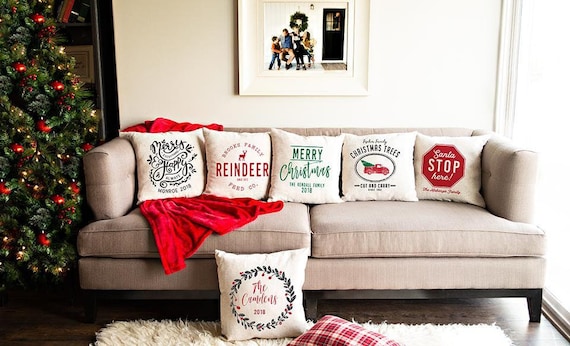 Personalized Christmas Throw Pillow Covers 18 X 18 Cushion Etsy