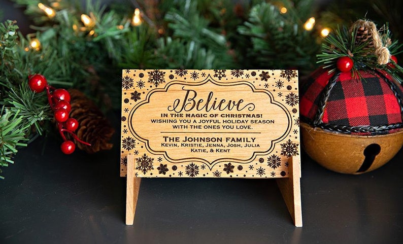 Merry Xmas Greeting Card Unique Christmas Gift Personalized Wooden Christmas Postcards Custom Engraved Holiday Card With Family Name