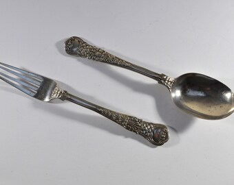 Antique two doves Krider /& Biddle 1860s Ornate engraved  serving spoon sterling silver
