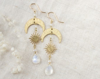 Moonstone earrings, June birthstone, suncatcher dangles